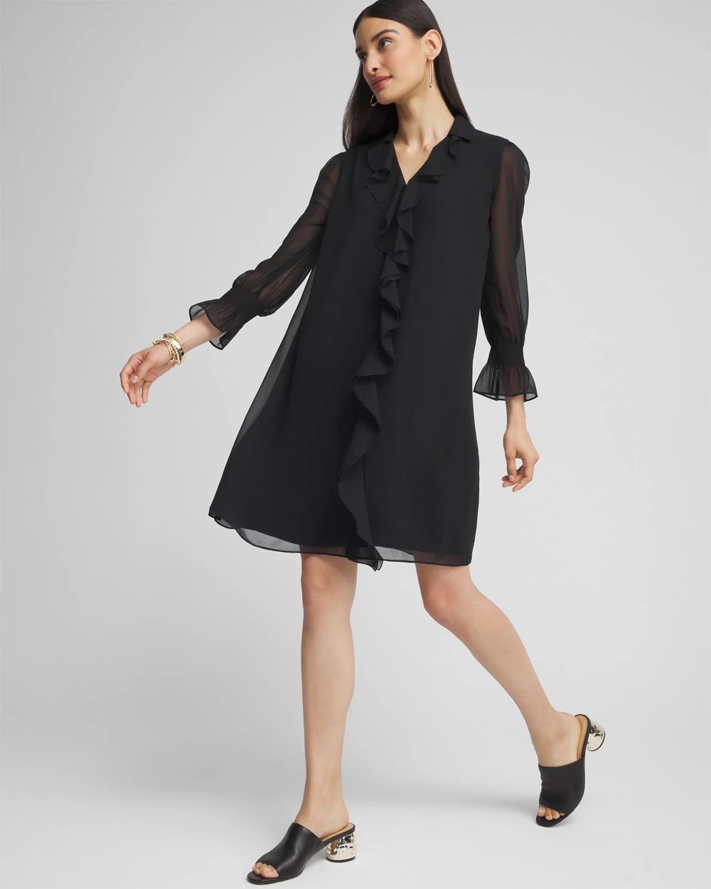 Ruffle Front Shirt Dress