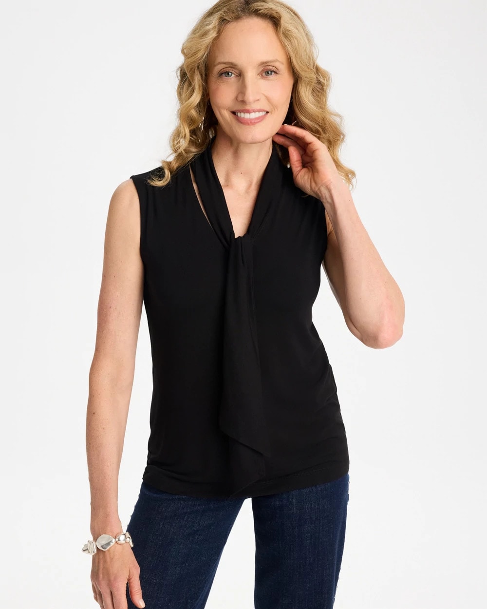 Chico's Soft Stretch Tie Neck Tank In Black