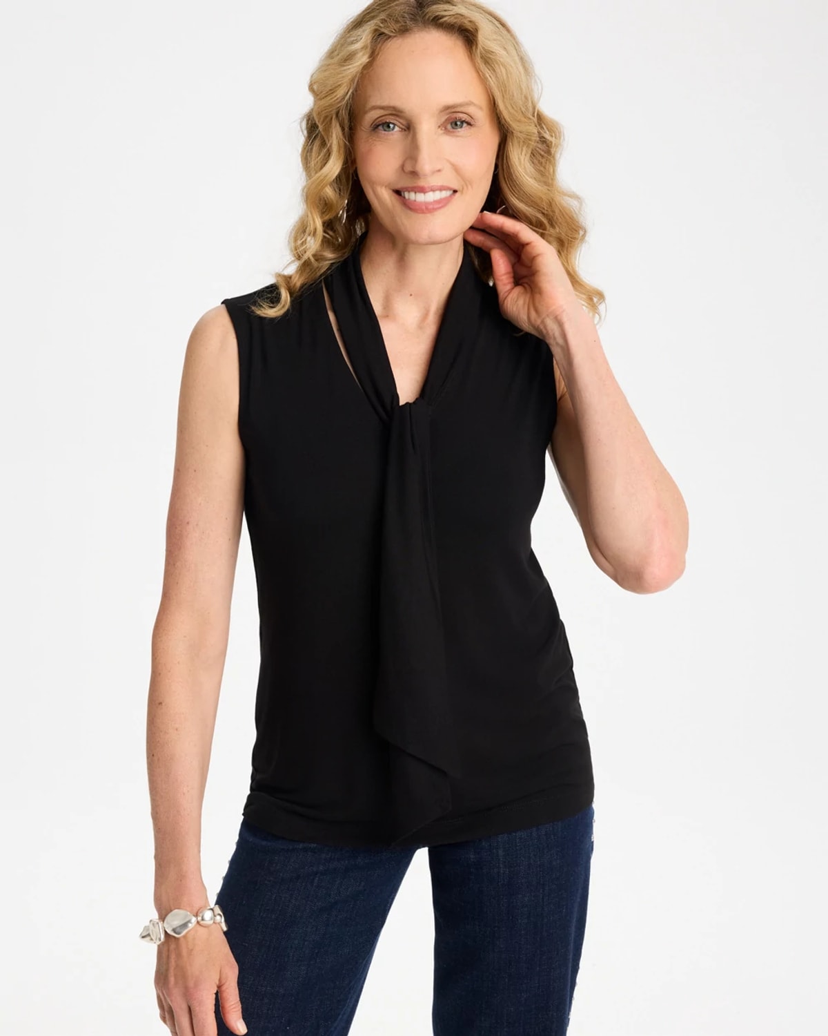 Chico's Soft Stretch Tie Neck Tank In Black