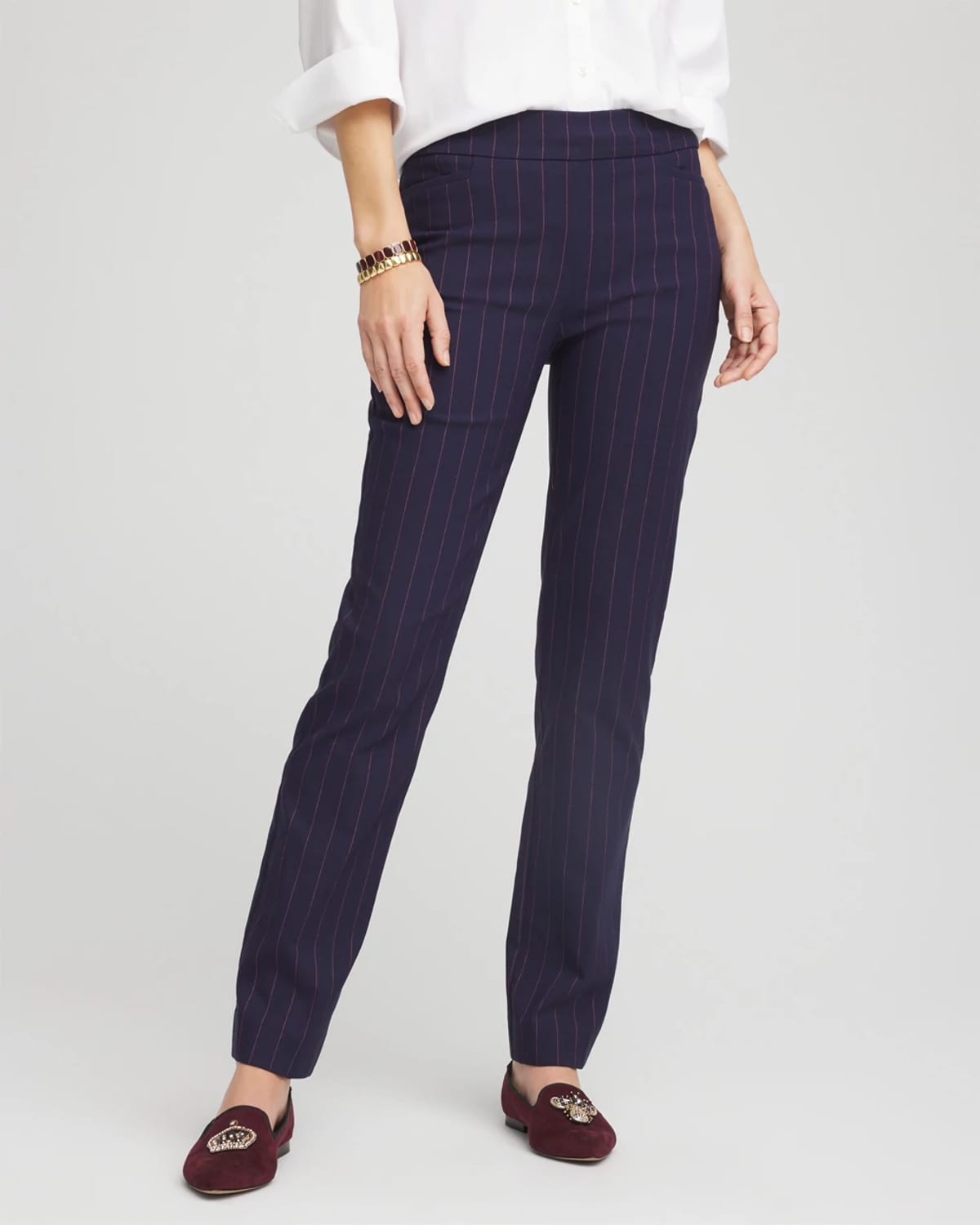 Chico's Shadow Stripe Brigitte Slim Pull-on Pants In Blue In Blue