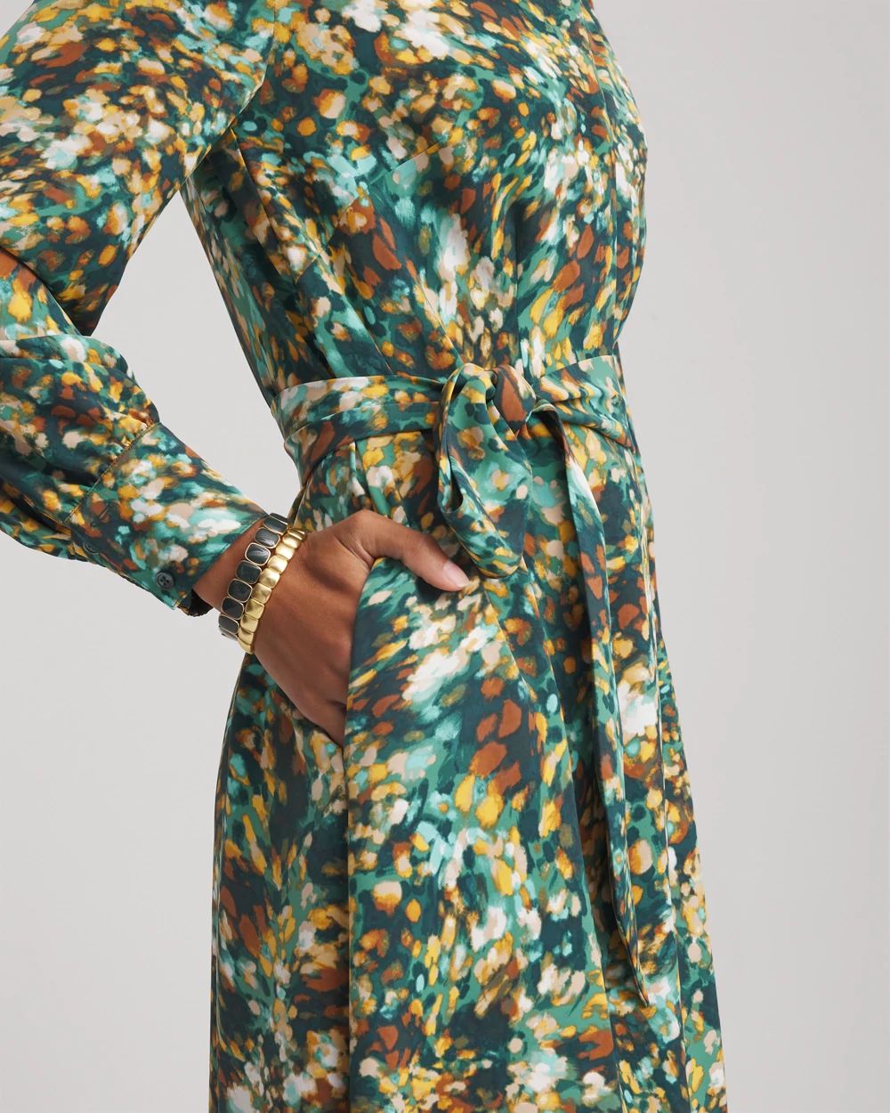 Printed Long-Sleeved Shirtdress