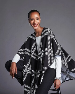 Reversible Plaid Windowpane Ruana
