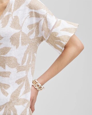 Leaves Linen Blend Flutter Sleeve Top