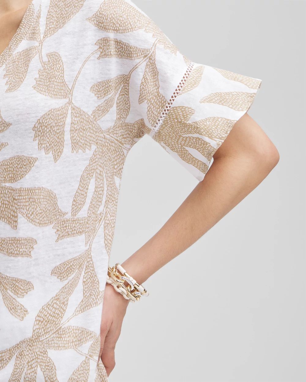 Leaves Linen Blend Flutter Sleeve Top