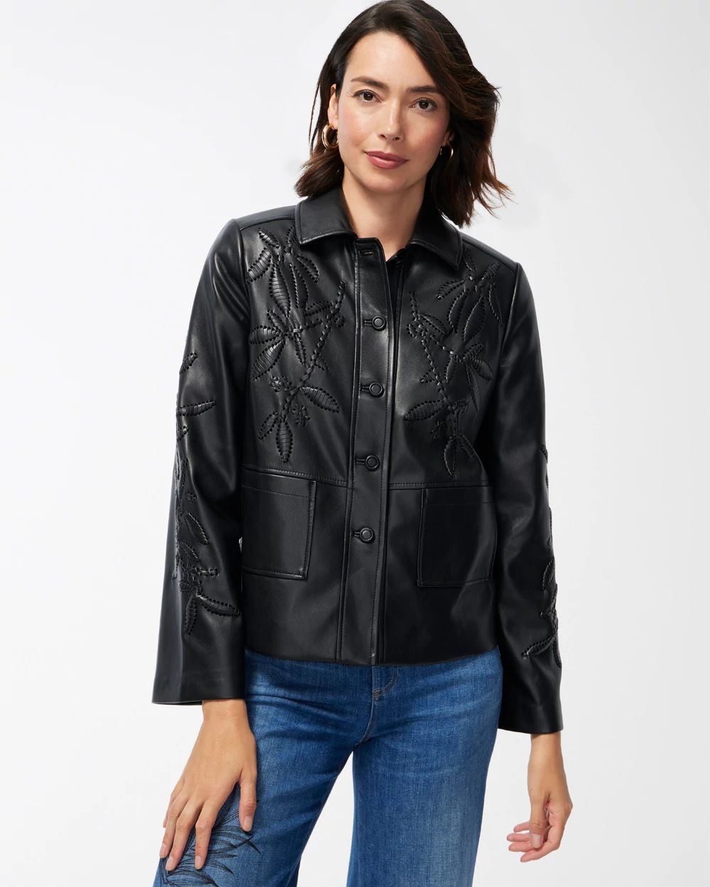 Cutwork Faux Leather Jacket