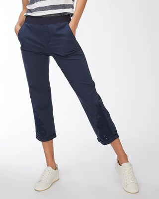 Blue Eyelet Convertible Hem Crops