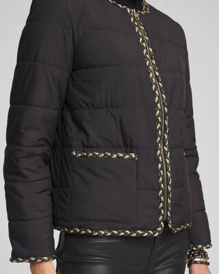 Tweed Trim Faux Nylon Jacket click to view larger image.