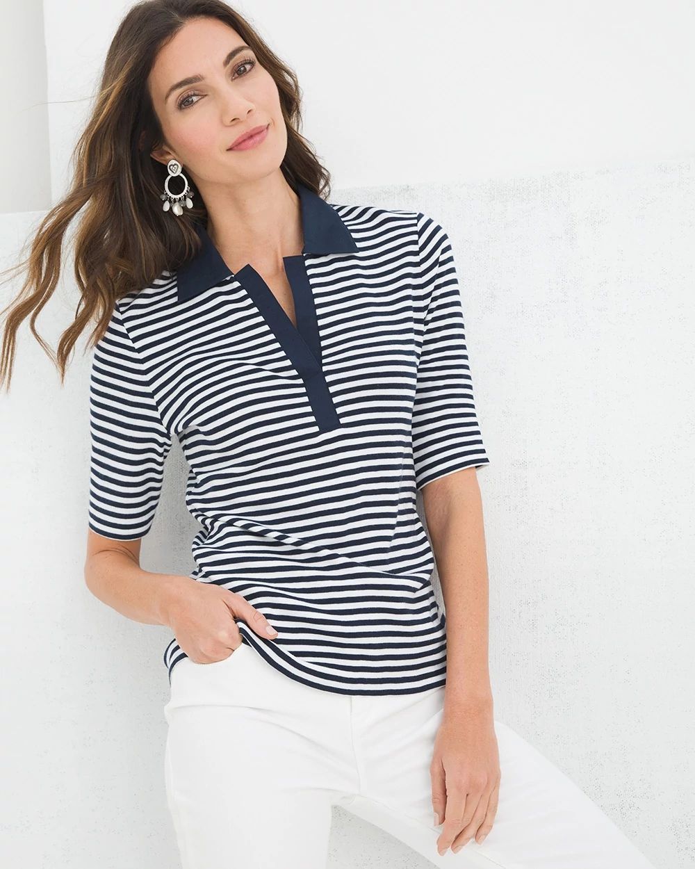 Striped Knit Polo Tee