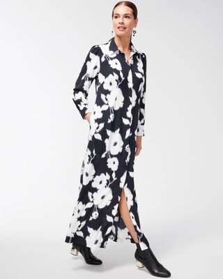 Twill Floral Print Shirt Dress
