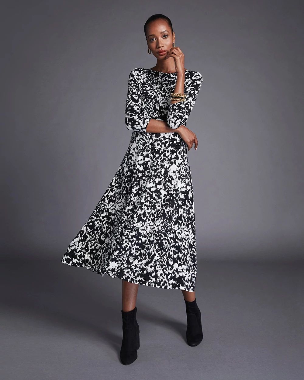 Travelers Print Bell Sleeve Dress