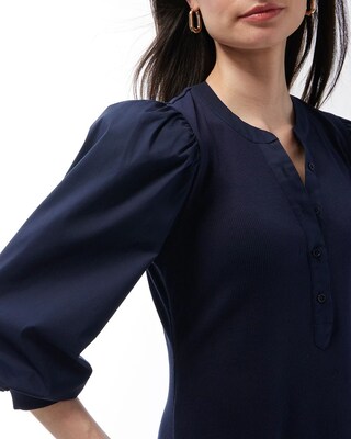 Knit Mix Sleeve Henley Dress