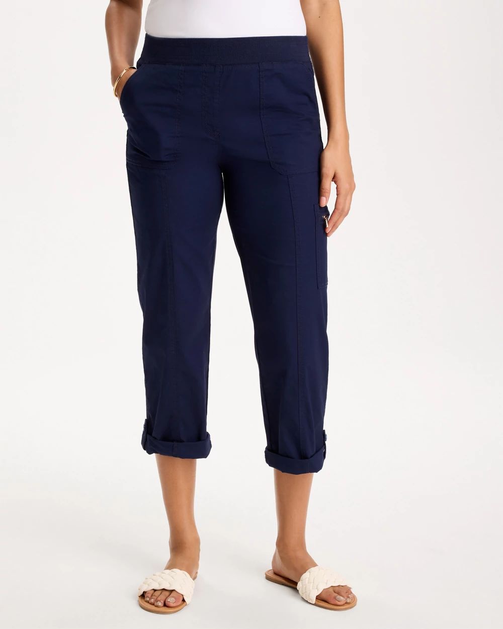 Poplin Cropped Roll Tab Pants