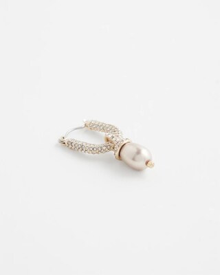 Faux Pearl Pavé Huggie Hoops