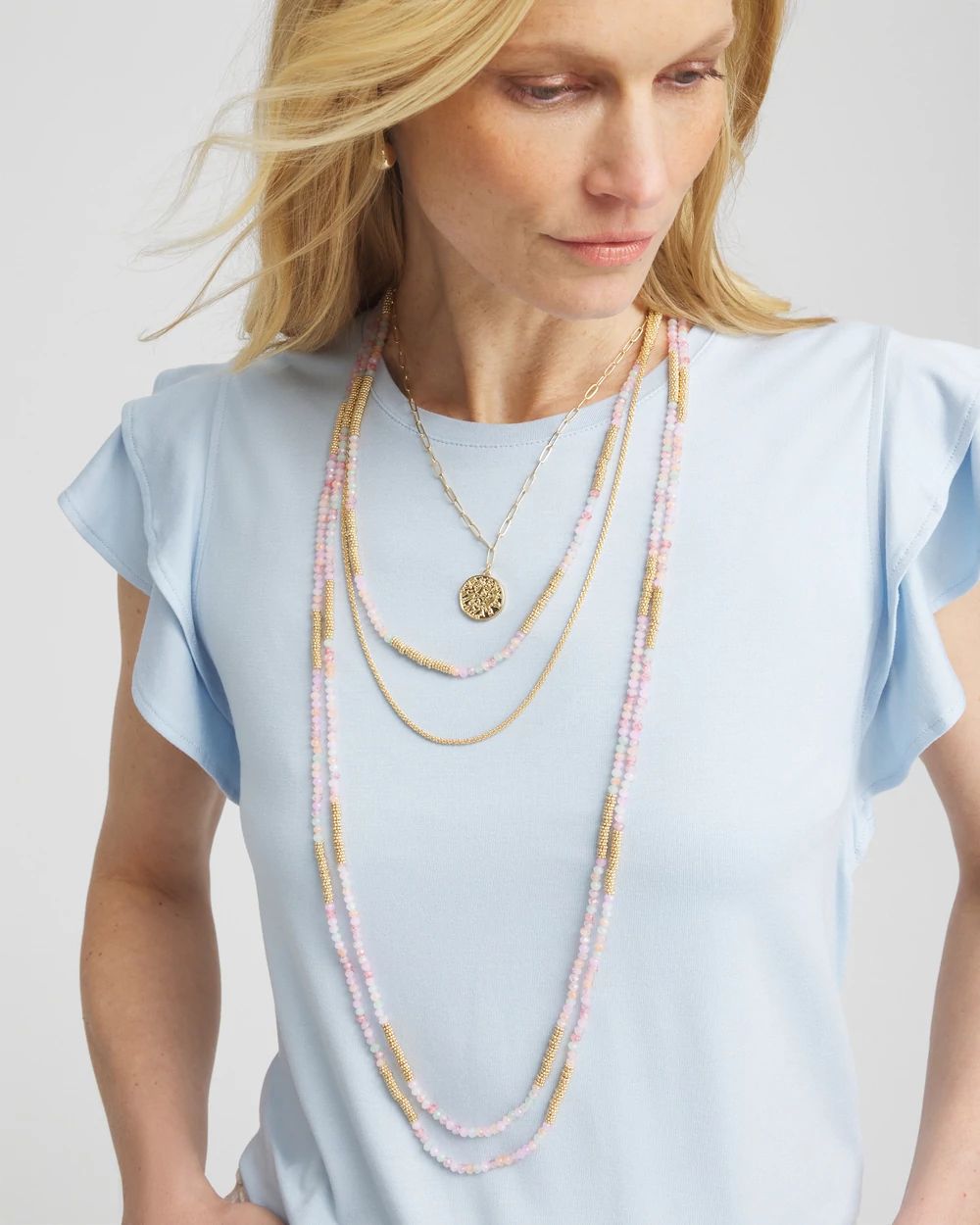 Pink Beaded Multi Strands Necklace