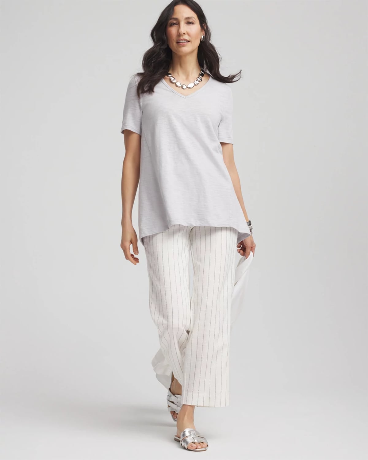 Chico's V-neck Tee In Denim In Gray