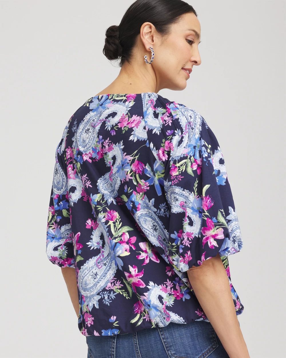 Paisley Pintuck Bubble Hem Top