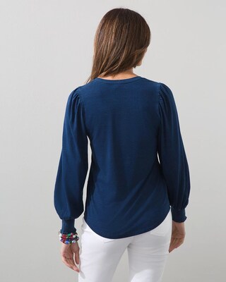 Faux Denim Smocked Sleeve Tee