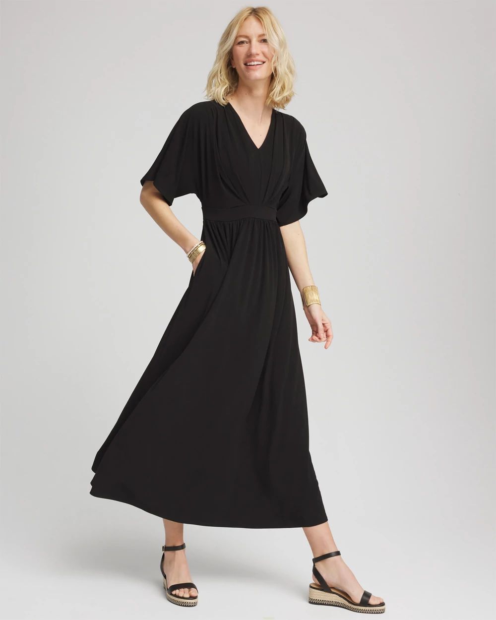 Flutter-Sleeved Jersey Maxi Dress