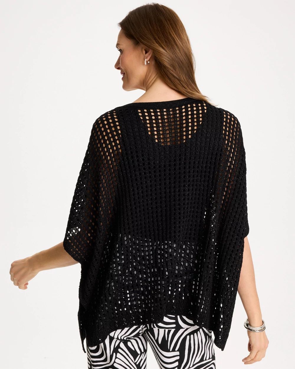 Lurex Open-Stitch Sweater Poncho click to view larger image.