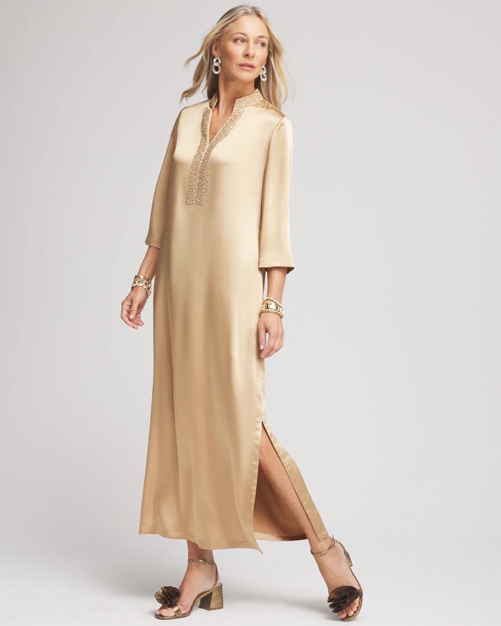 Embellished Satin Maxi Dress