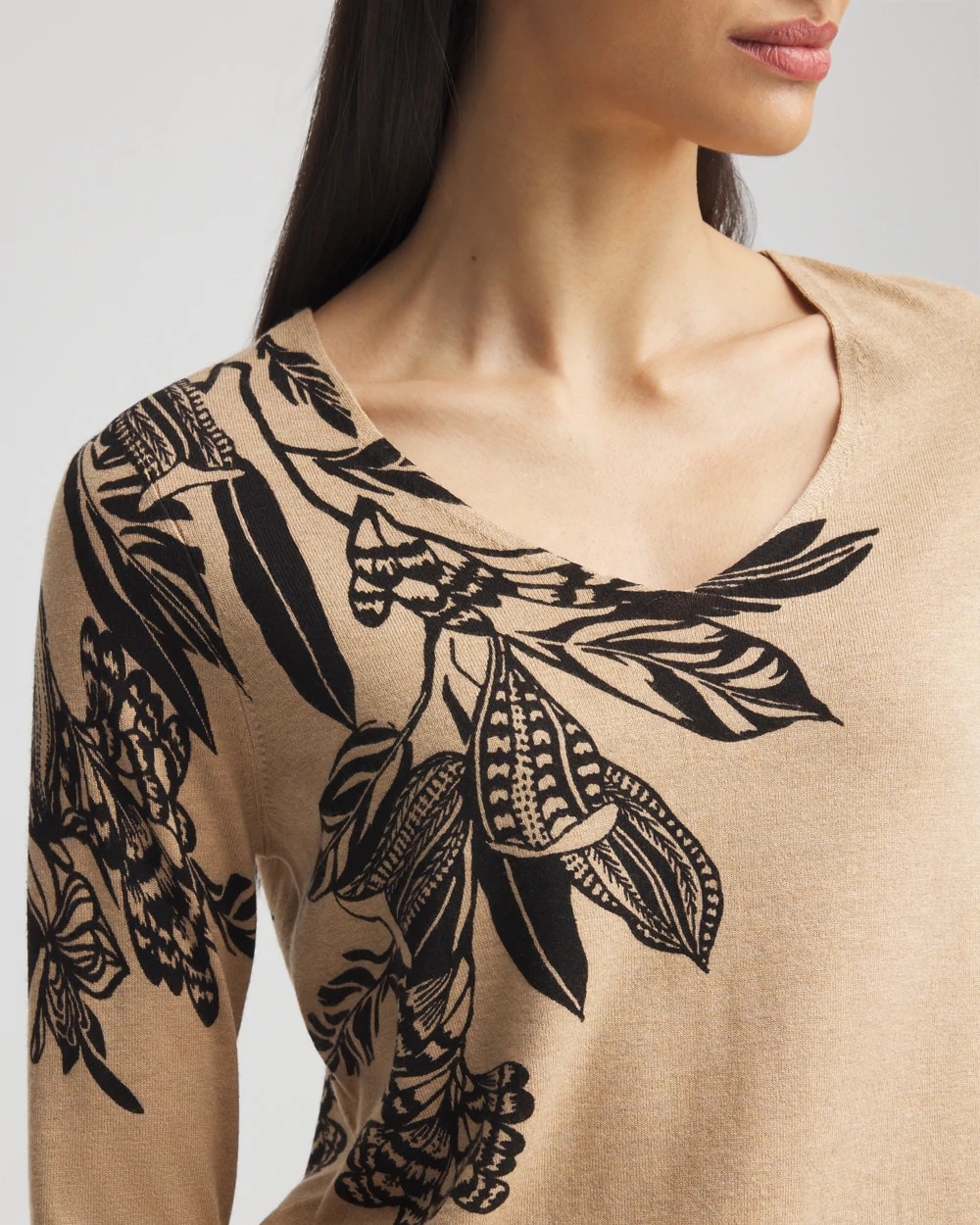 Floral Long Sleeve V-Neck Pullover Sweater