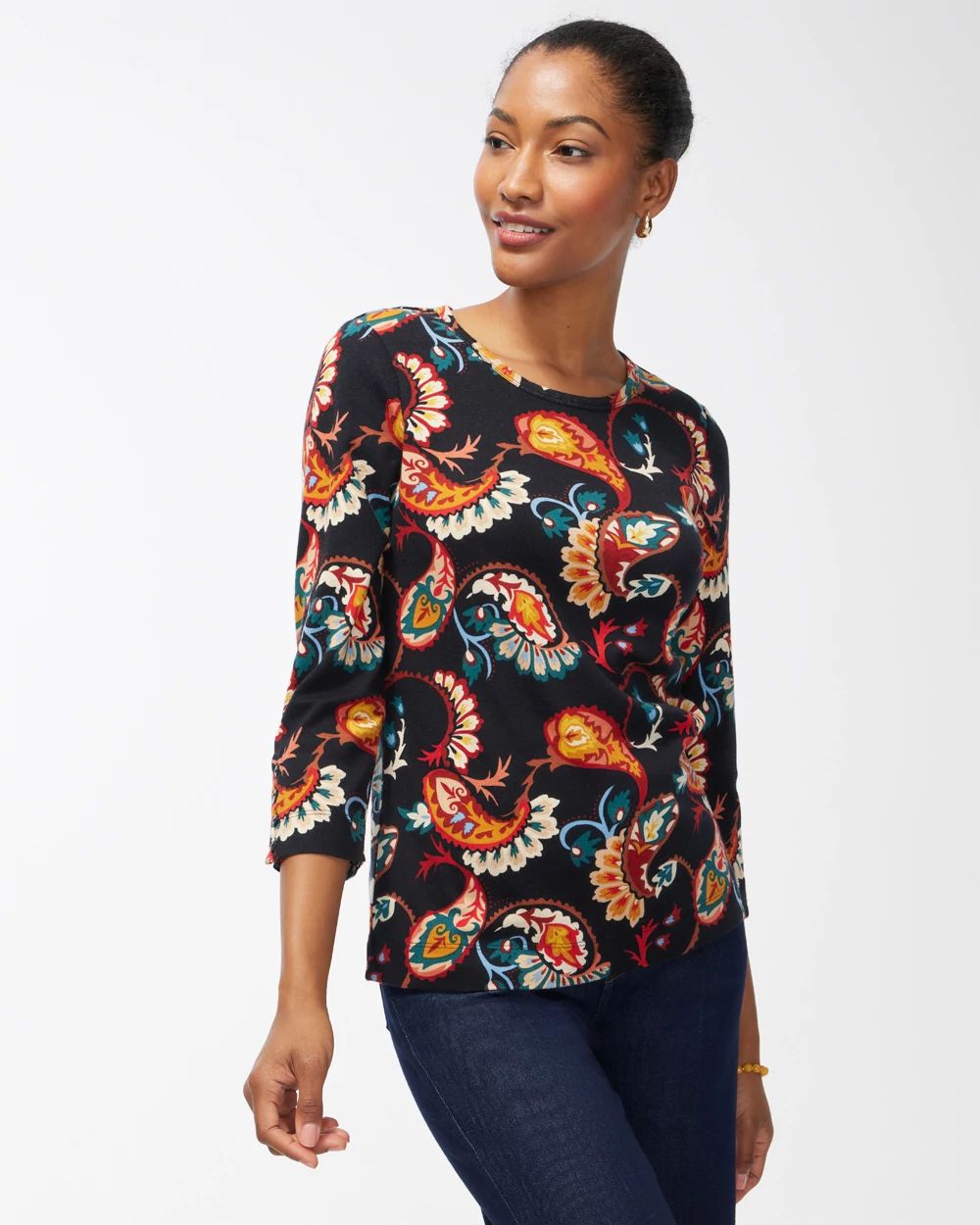 Pima Paisley 3/4 Sleeve Everyday Tee