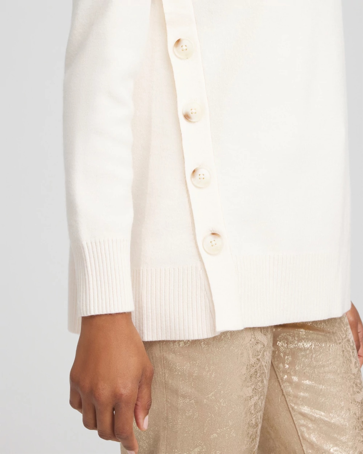 Chico's Ella Button Tunic Sweater In Cream In White