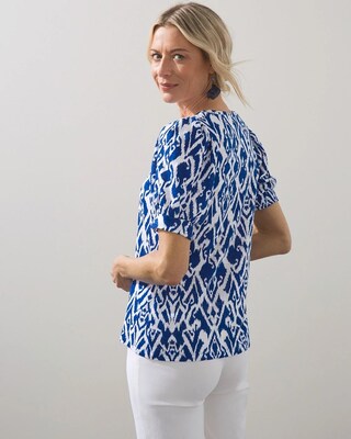 Blue Ikat Puff Sleeve Slub Tee