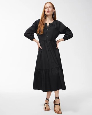 Poplin Balloon Sleeve Midi Dress
