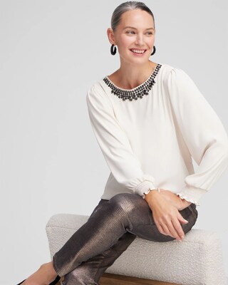 Embellished Scoop Neck Blouse