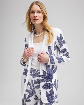 Printed Linen Blend Stretch Blazer