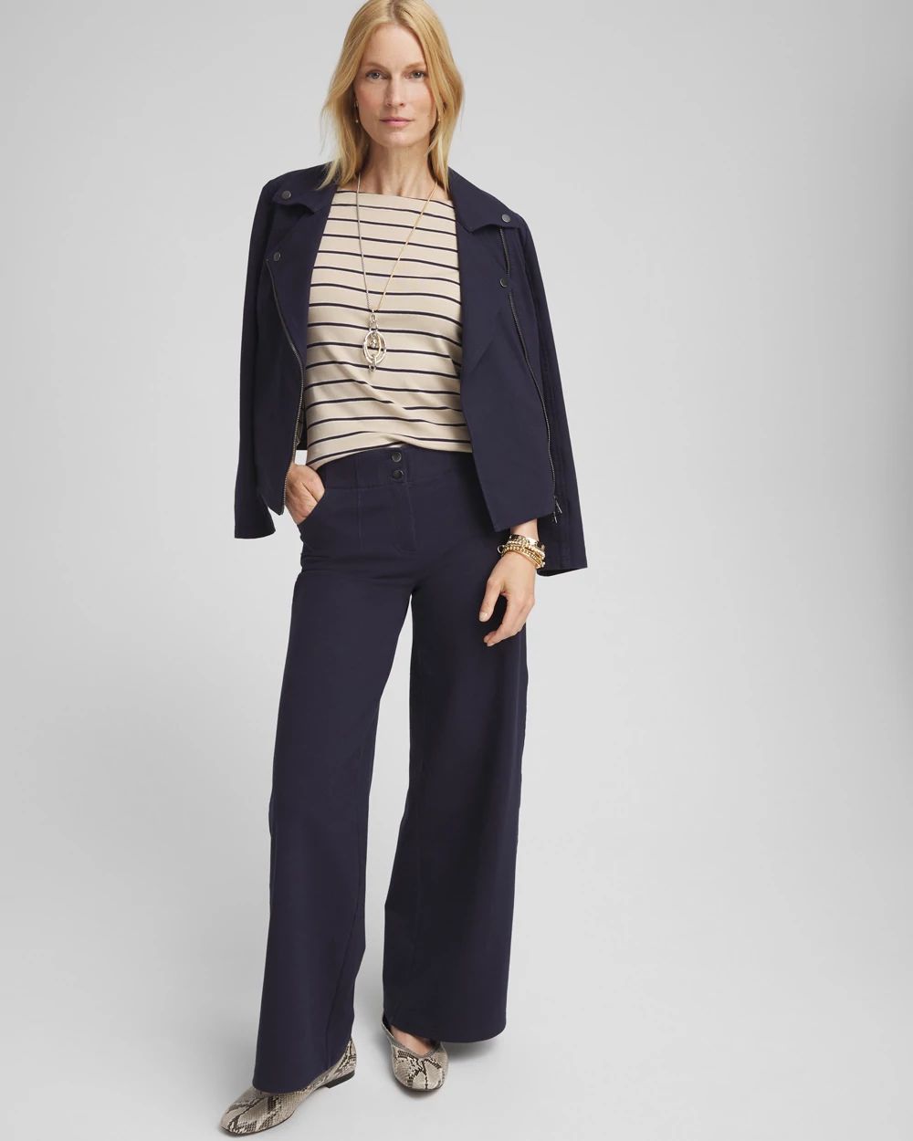 Stripe 3/4 Sleeve Bateau Neck Tee