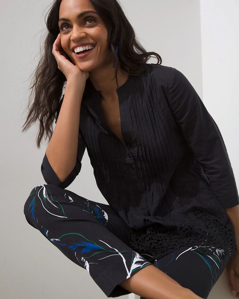 Pintuck Embroidered Blouse