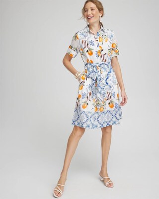 Silk Blend Tropical Shirt Dress