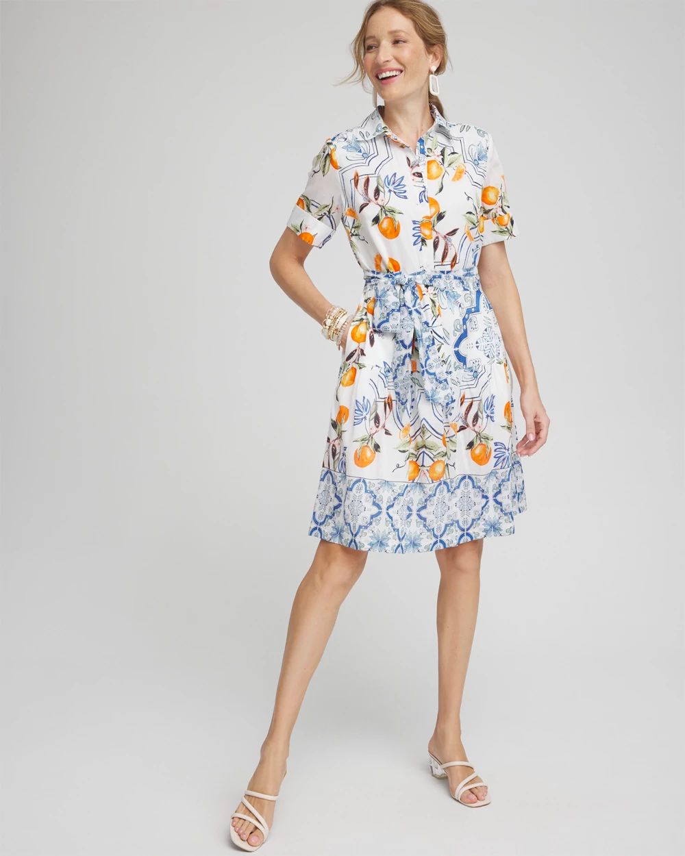Silk Blend Tropical Shirt Dress