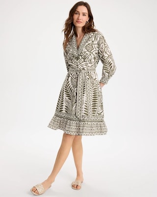 Printed Cotton-Linen Belted Dress click to view larger image.