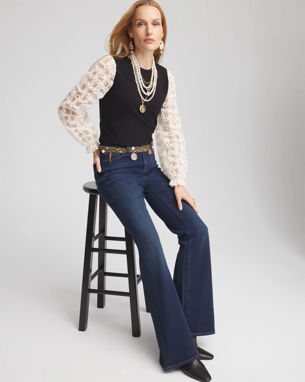 Applique Mesh Sleeve Top click to view larger image.