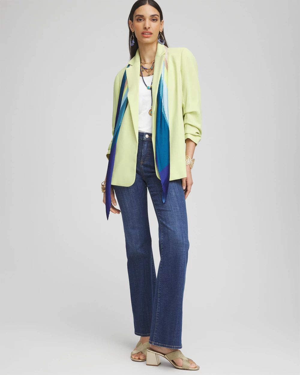 Notched-Lapel Ruched Sleeve Blazer click to view larger image.
