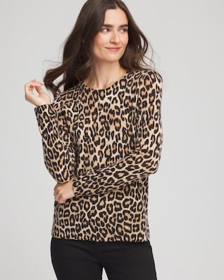 Cashmere Animal Long-Sleeve Pullover Sweater