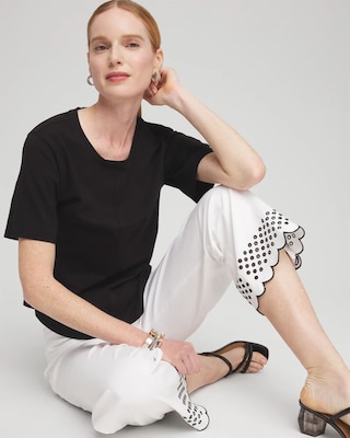 Brigitte Embroidered Wide Leg Cropped Pants click to view larger image.