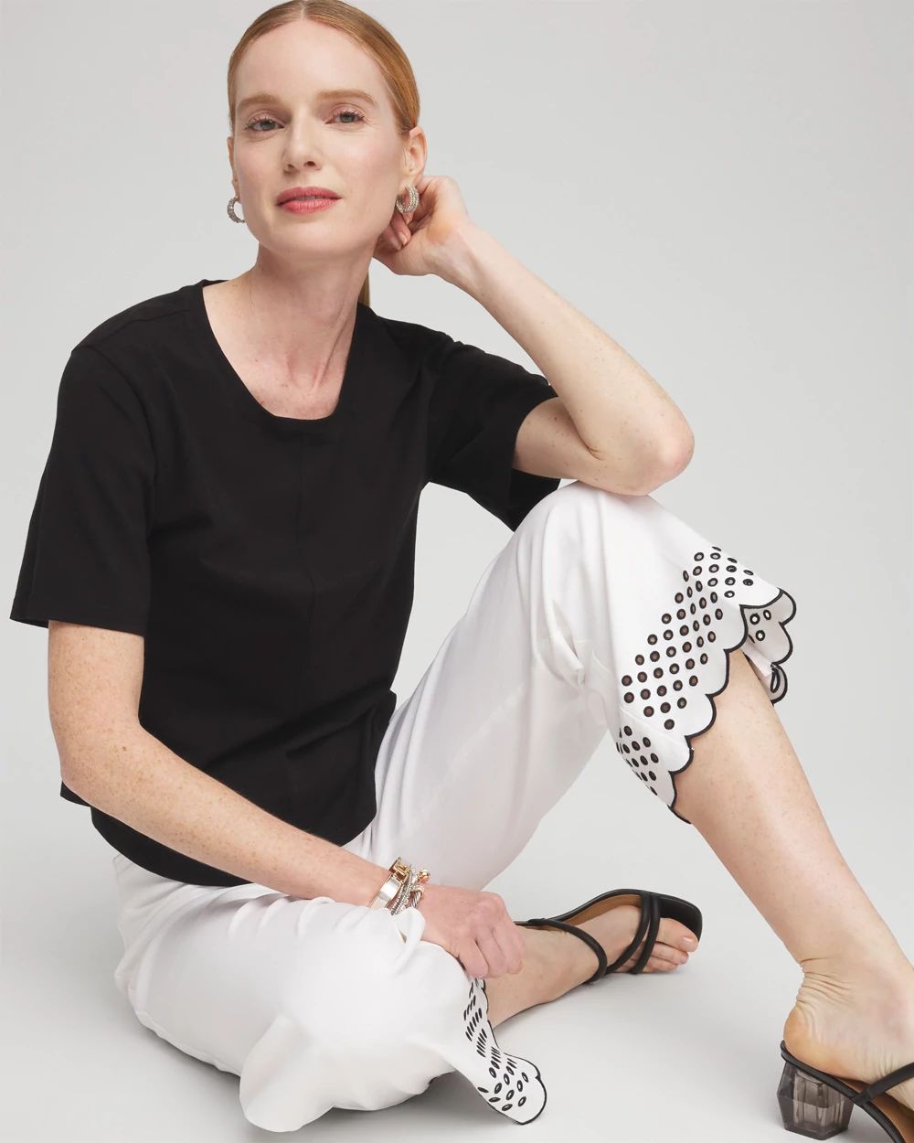 Petite Brigitte Embroidered Wide Leg Cropped Pants