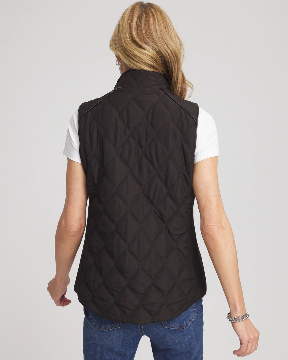 Rib Trim Quilted Vest