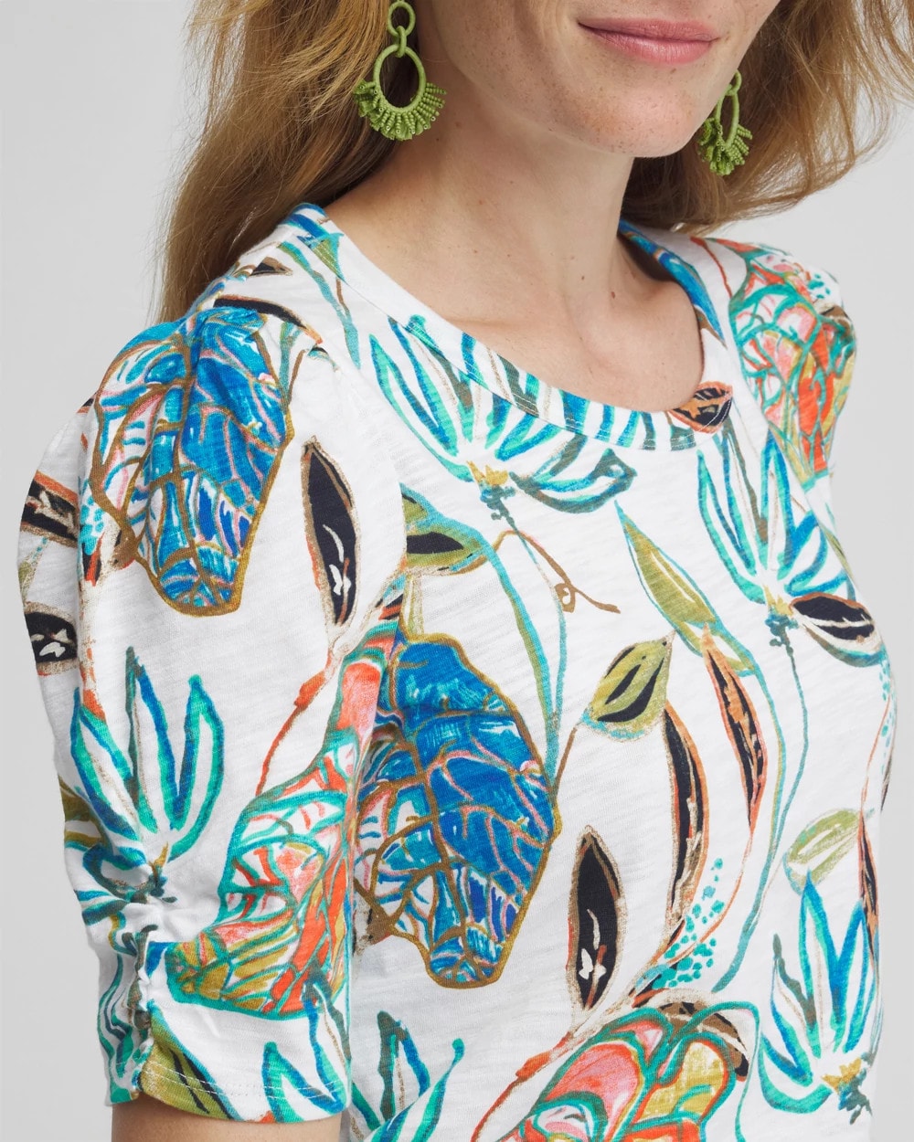 Floral Gathered Elbow Sleeve Tee