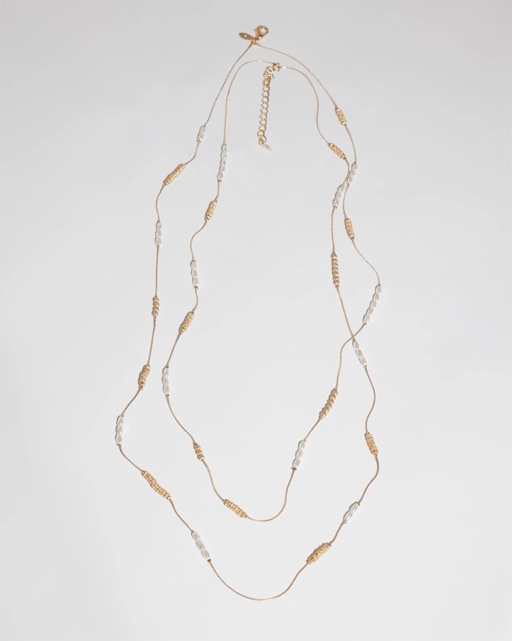 Long Faux-Pearl and Goldtone Double-Strand Necklace click to view larger image.
