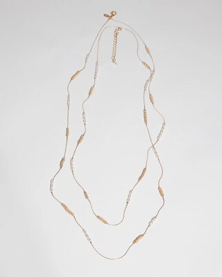 Long Faux-Pearl and Goldtone Double-Strand Necklace click to view larger image.