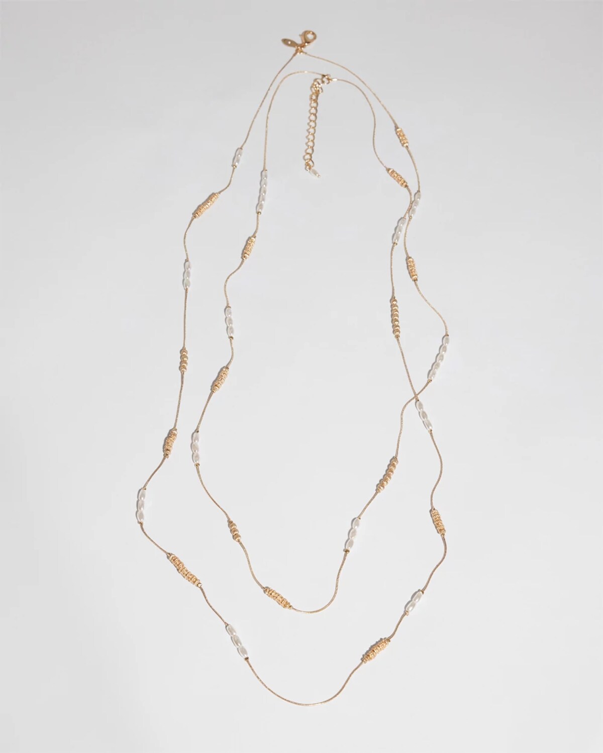Chico's Long Faux-pearl And Goldtone Double-strand Necklace | In Gold Metallic