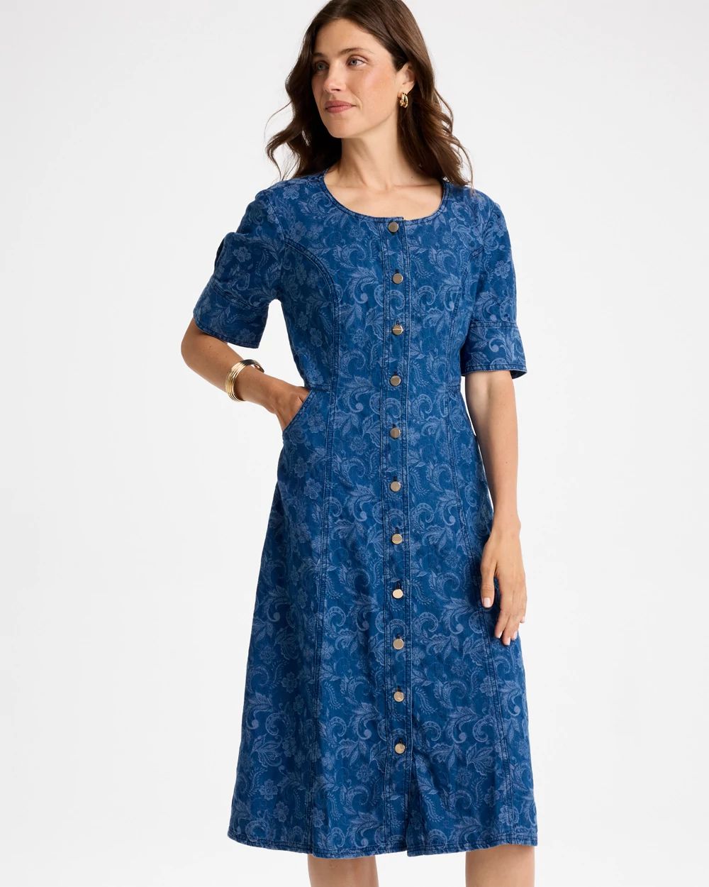 Cotton Jacquard Midi Dress click to view larger image.