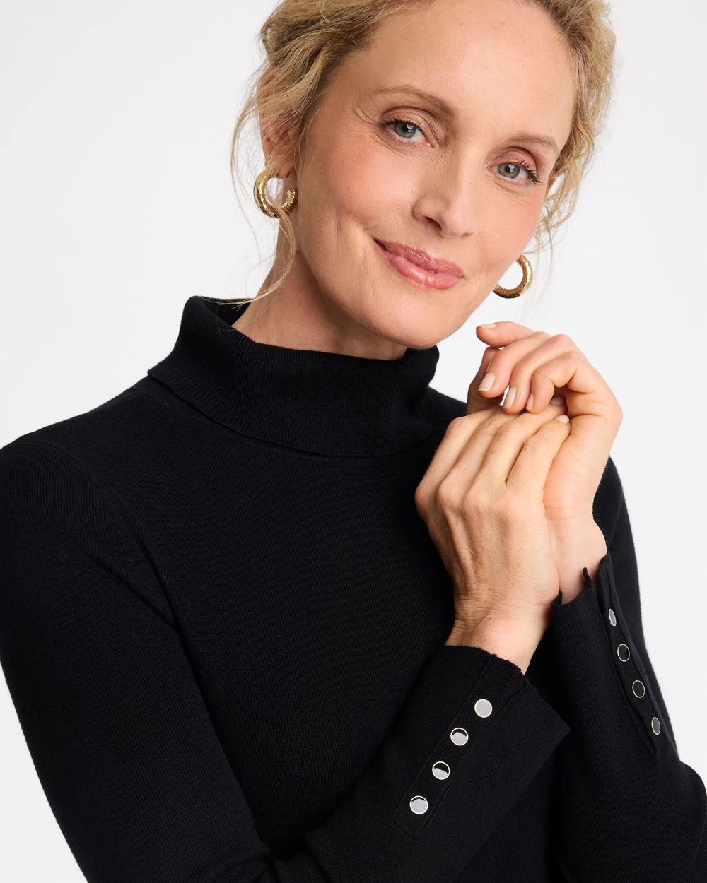 Ella Button Cuff Turtleneck Sweater click to view larger image.
