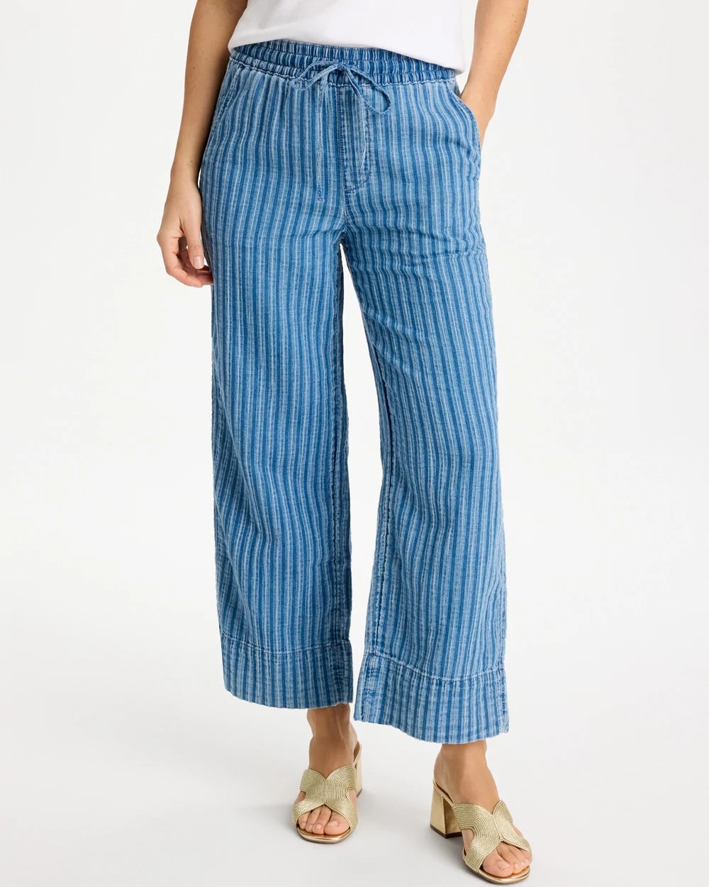 Gauze Striped Wide Crop Jean