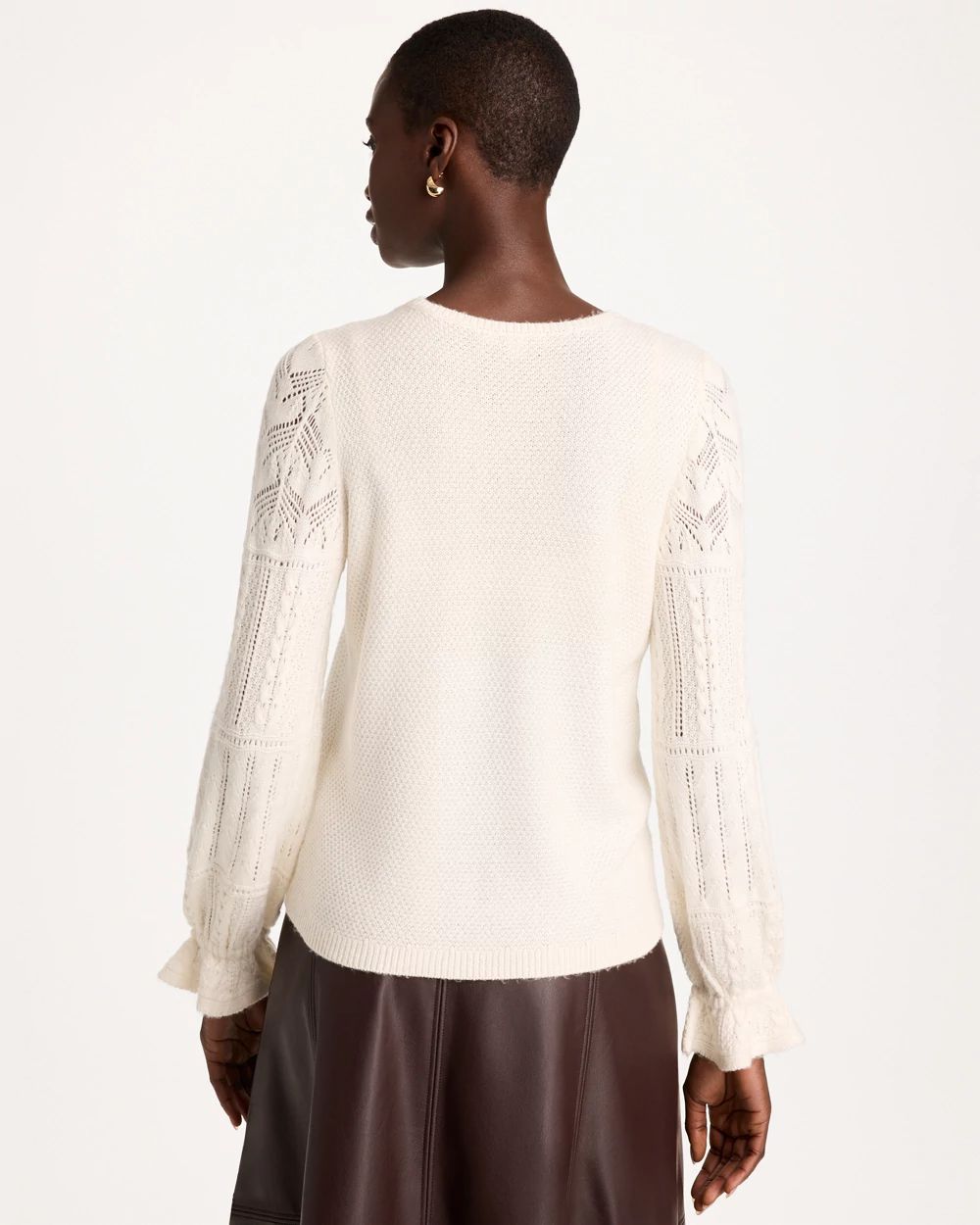 Pointelle Crochet-Lace Sleeve Pullover click to view larger image.